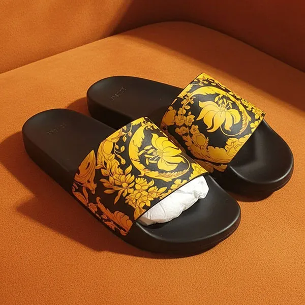 Dép Nam Versace Jeans Couture Logo Slides 1006275 1A04265 5B000 Màu Đen Vàng Size 40