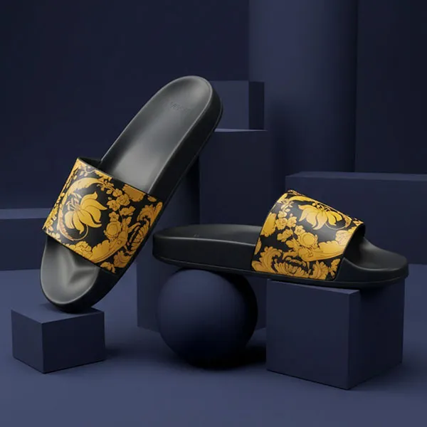Dép Nam Versace Jeans Couture Logo Slides 1006275 1A04265 5B000 Màu Đen Vàng Size 40