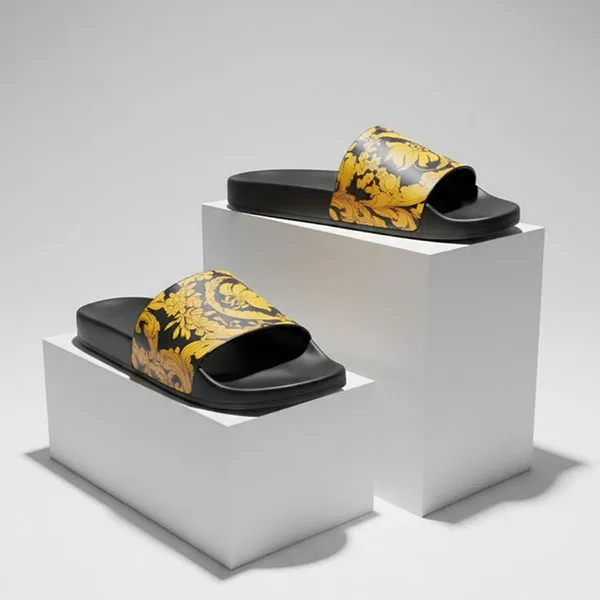 Dép Nam Versace Jeans Couture Logo Slides 1006275 1A04265 5B000 Màu Đen Vàng Size 40