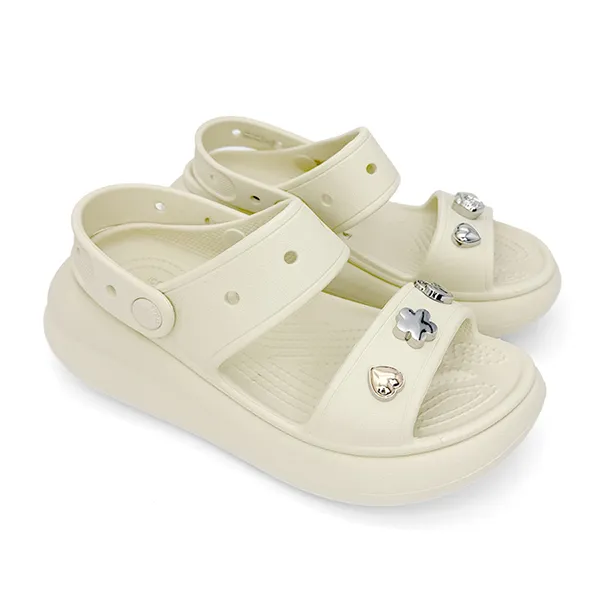 Dép Nữ Crocs Classic Crush Woman Sandal Metal Rose Heart Màu Beige Size 35