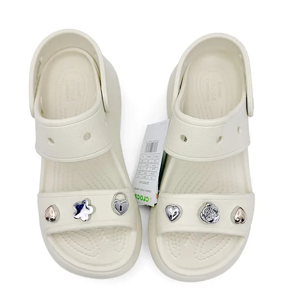 Dép Nữ Crocs Classic Crush Woman Sandal Metal Rose Heart Màu Beige Size 35