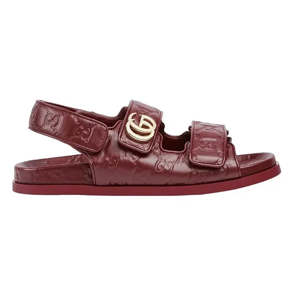 Dép Nữ Gucci Double G Rosso Ancora Red Leather Sandals Màu Đỏ Size 36