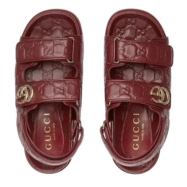 Dép Nữ Gucci Double G Rosso Ancora Red Leather Sandals Màu Đỏ Size 36