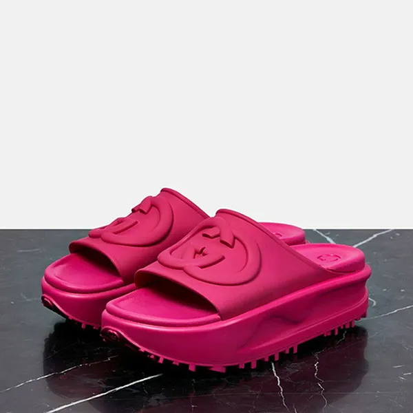 Dép Nữ Gucci GG Rubber Slides Màu Hồng Đậm Size 35