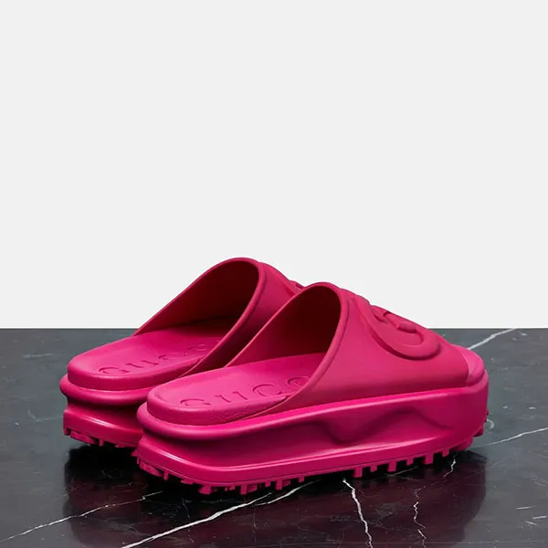 Dép Nữ Gucci GG Rubber Slides Màu Hồng Đậm Size 35