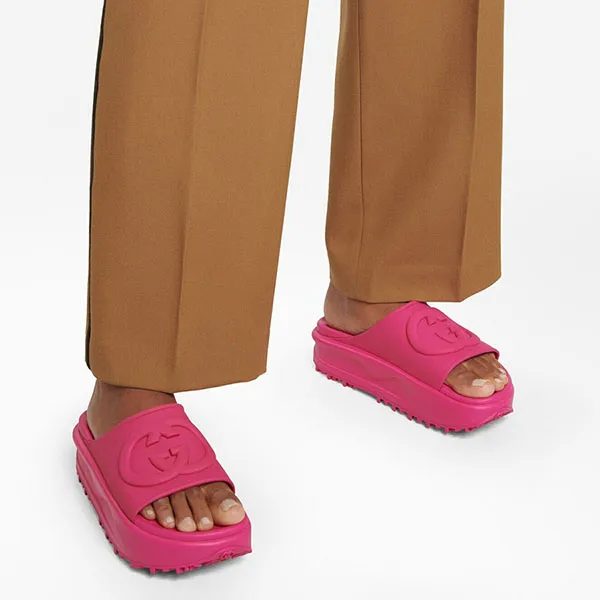 Dép Nữ Gucci GG Rubber Slides Màu Hồng Đậm Size 35