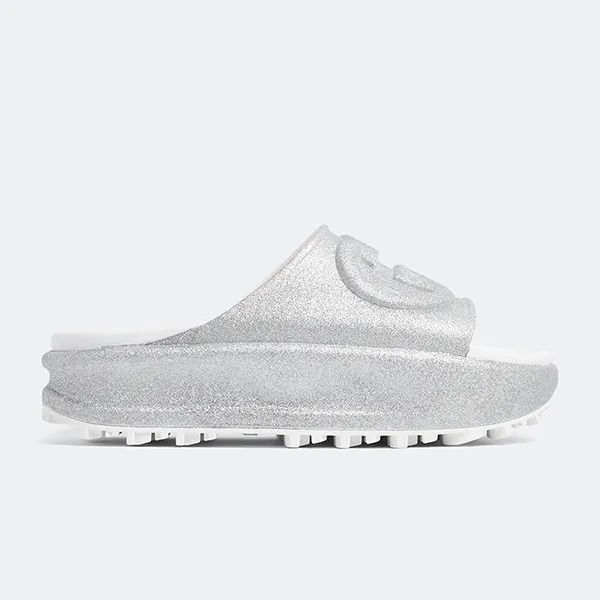 Dép Nữ Gucci Interlocking G Slide Sandals 725541JAAC88106 Màu Bạc Size 36