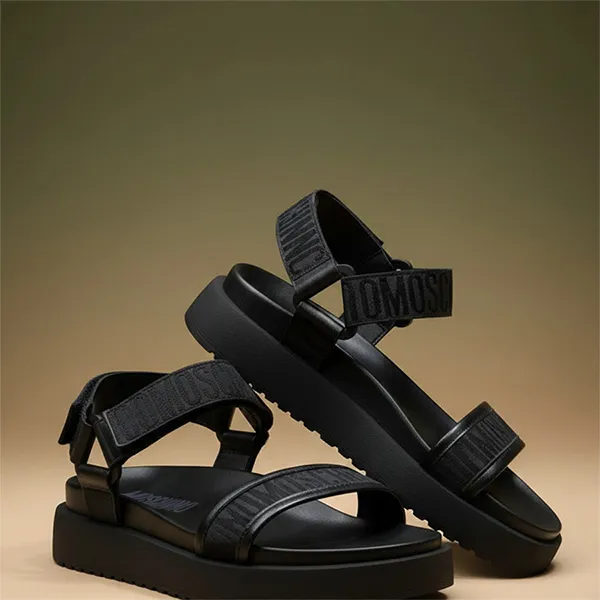 Dép Sandal Moschino Black Sandals With 79IIJO007 Straps Màu Đen Size 40