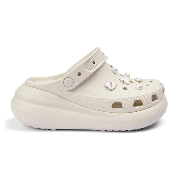 Dép Sục Nữ Crocs Classic Crush Clog Woman Embellished With White Pearl And Quart Gems Sandal - Bone Màu Kem Size 37-38