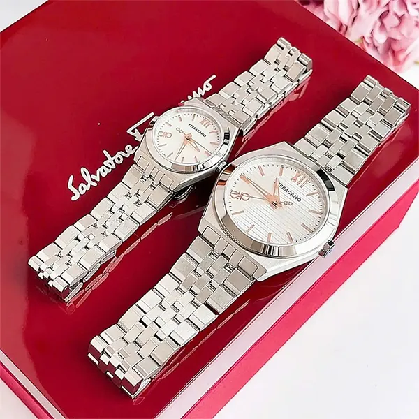 Đồng Hồ Đôi Salvatore Ferragamo Vega SFKI00123 & SFKJ00924 Màu Bạc