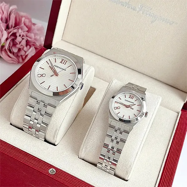 Đồng Hồ Đôi Salvatore Ferragamo Vega SFKI00123 & SFKJ00924 Màu Bạc