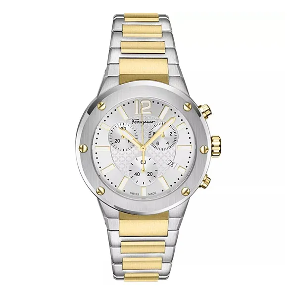 Đồng Hồ Nam Salvatore Ferragamo F-80 Chrono Bracelet Watch 42mm Màu Bạc Vàng