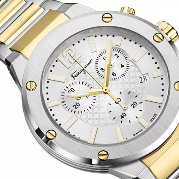 Đồng Hồ Nam Salvatore Ferragamo F-80 Chrono Bracelet Watch 42mm Màu Bạc Vàng