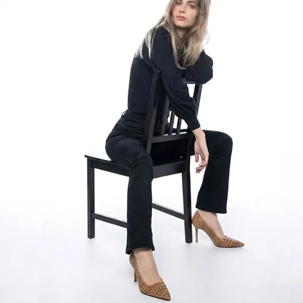 Giày Cao Gót Nữ Ann Taylor Leather Perforated Pump Desert Sand Màu Nâu Vàng Size 40-41