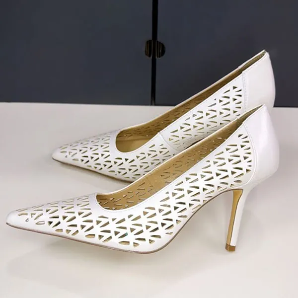 Giày Cao Gót Nữ Ann Taylor Leather Perforated Pump Winter White Màu Trắng Size 36-37