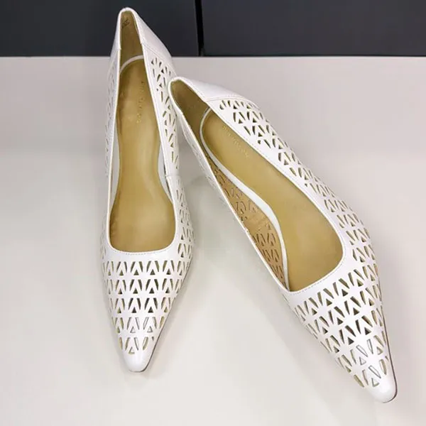 Giày Cao Gót Nữ Ann Taylor Leather Perforated Pump Winter White Màu Trắng Size 36-37