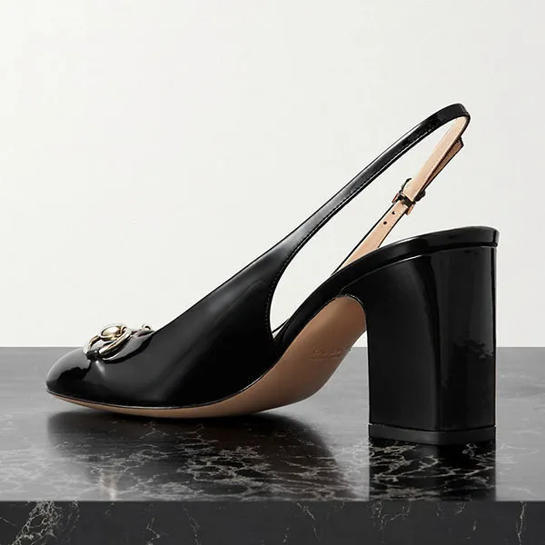 Giày Cao Gót Nữ Gucci Horsebit Embellished Slingback Pumps Màu Đen Size 35
