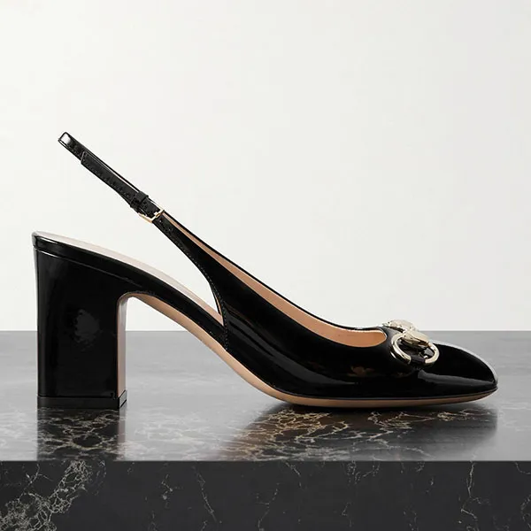 Giày Cao Gót Nữ Gucci Horsebit Embellished Slingback Pumps Màu Đen Size 35