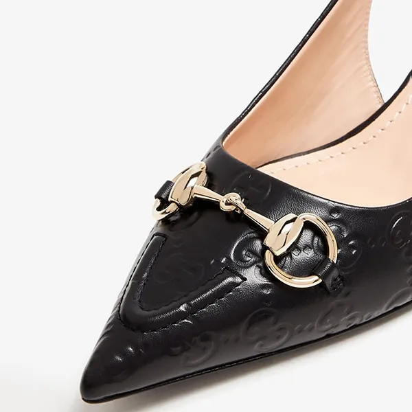 Giày Cao Gót Nữ Gucci Horsebit Slingback Pumps Black 792065-AAEGJ-1000 Màu Đen Size 35