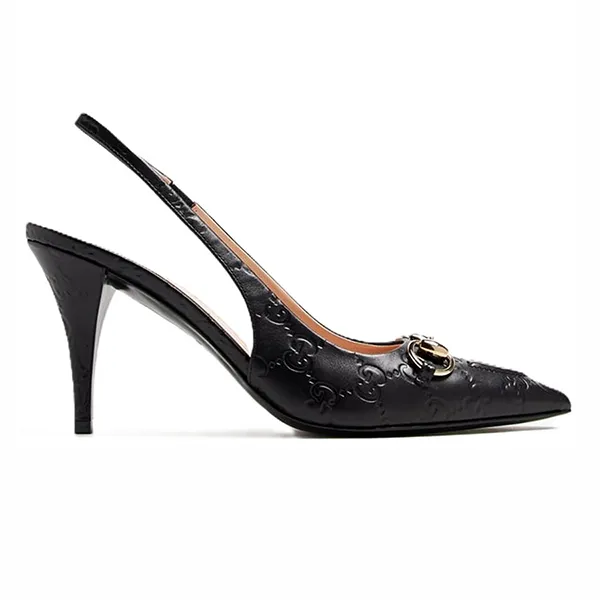Giày Cao Gót Nữ Gucci Horsebit Slingback Pumps Black 792065-AAEGJ-1000 Màu Đen Size 35
