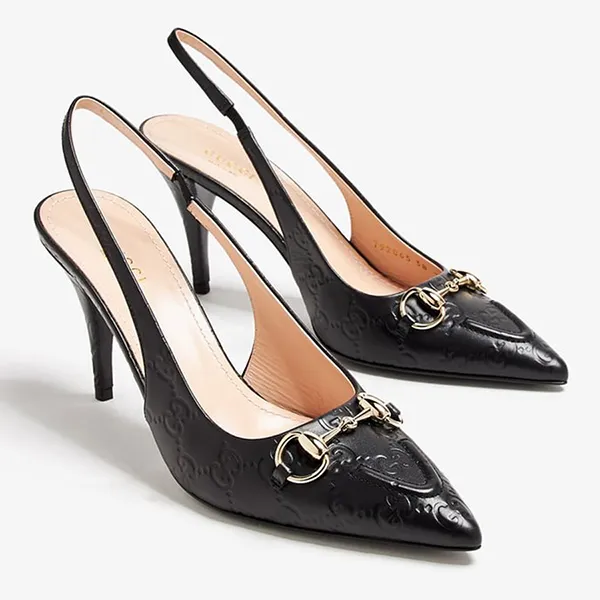 Giày Cao Gót Nữ Gucci Horsebit Slingback Pumps Black 792065-AAEGJ-1000 Màu Đen Size 35