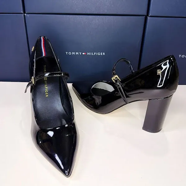 Giày Cao Gót Nữ Tommy Hilfiger Aveniz High Block Heel Mary Jane Pumps Black Màu Đen Size 38.5
