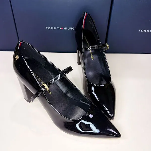 Giày Cao Gót Nữ Tommy Hilfiger Aveniz High Block Heel Mary Jane Pumps Black Màu Đen Size 38.5