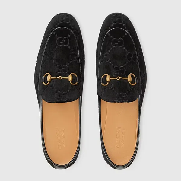 Giày Lười Nam Gucci Jordaan GG Velvet Loafer Black 430088-9JT80-1000 Màu Đen Size 41.5