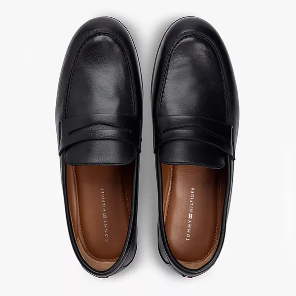 Giày Lười Nam Tommy Hilfiger Leather Loafer 05849 Màu Đen Size 40