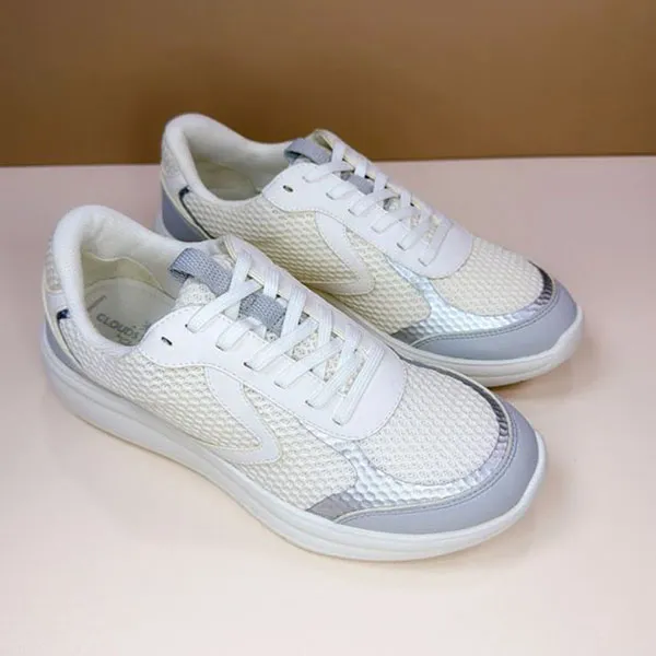 Giày Sneaker Nữ Clarks Woman Lifestyle Walking Ezrinn Tie Combinazione Verde Màu Trắng White/Grey Màu Trắng Xám Size 36