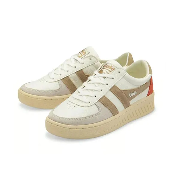 Giày Sneaker Nữ Gola Lifestyle Grandslam Trident White/Bone/Flax Màu Trắng Nâu Size 38