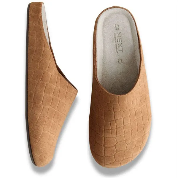 Giày Sục Unisex Next Slip On Mule Next Tan Brown Forever Comfort Leather Footbed Clogs Màu Nâu Size 37