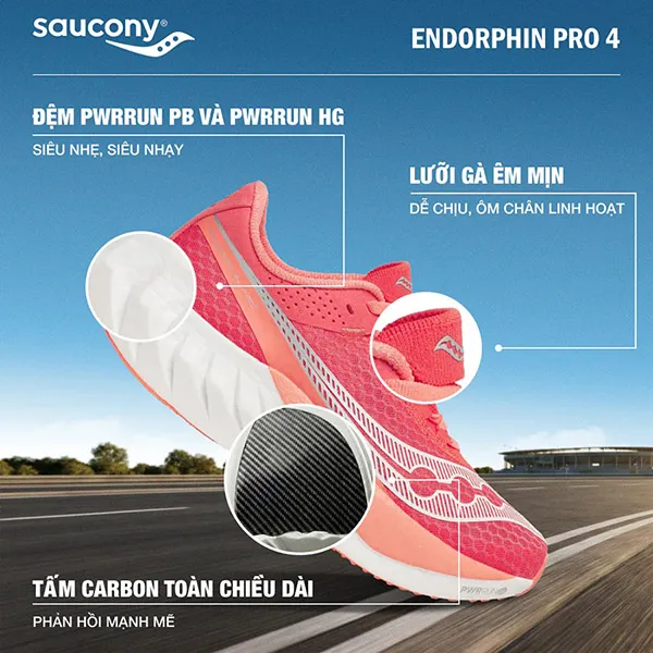 Giày Thể Thao Nữ Saucony Endorphin Pro 4 S10939-342 Màu Đỏ Size 6.5 US