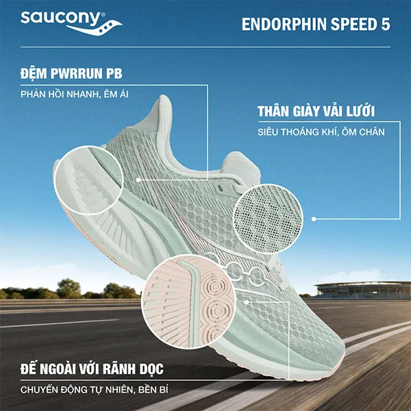 Giày Thể Thao Nữ Saucony Endorphin Speed 5 S11007-322 Màu Xanh Mint Size 6 US