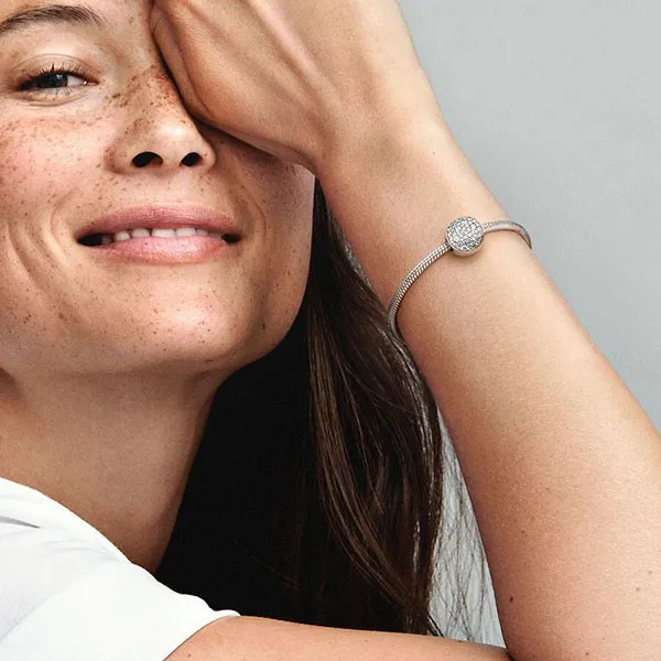 Hạt Vòng Charm Nữ Pandora Abstract Pave Silver Charm With Clear Cubic Zirconia Sterling Silver 79754CZ Màu Bạc