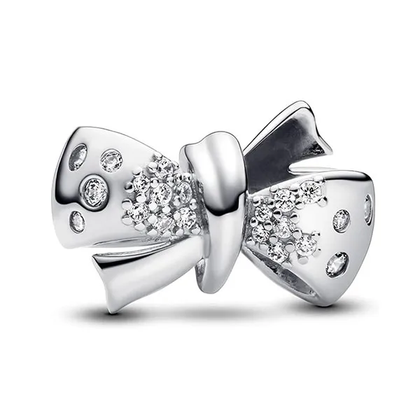 Hạt Vòng Charm Nữ Pandora Bow Sterling Silver Charm With Clear Cubic Zirconia 793442C01 Màu Bạc