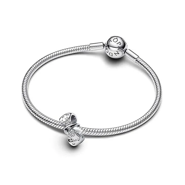 Hạt Vòng Charm Nữ Pandora Bow Sterling Silver Charm With Clear Cubic Zirconia 793442C01 Màu Bạc