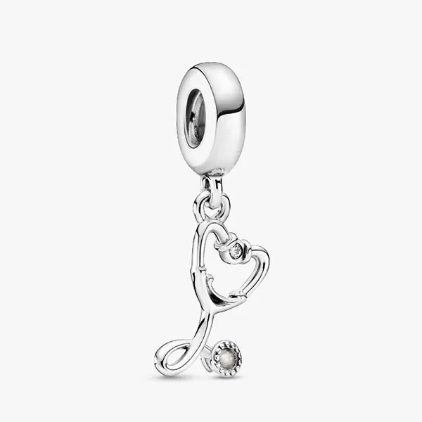Hạt Vòng Charm Nữ Pandora Stethoscope Heart Dangle Sterling Silver 799072C01 Màu Bạc