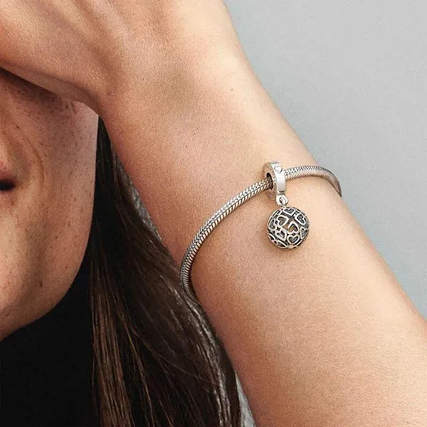 Hạt Vòng Charm Pandora Openwork Heart Sphere Pendant 797255 Màu Bạc