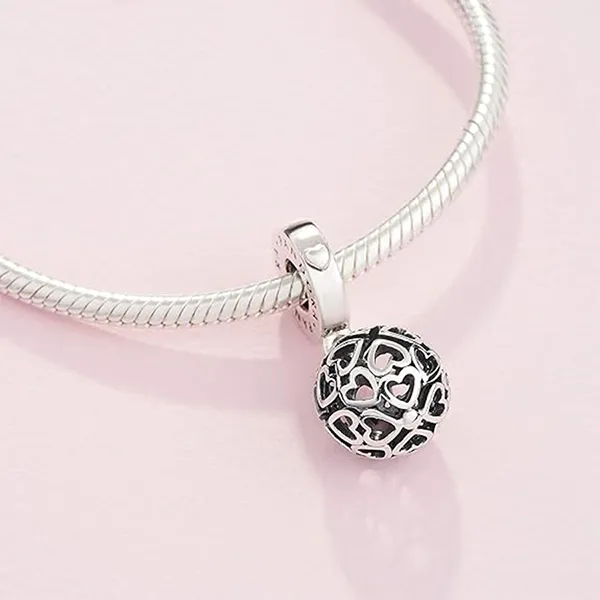 Hạt Vòng Charm Pandora Openwork Heart Sphere Pendant 797255 Màu Bạc