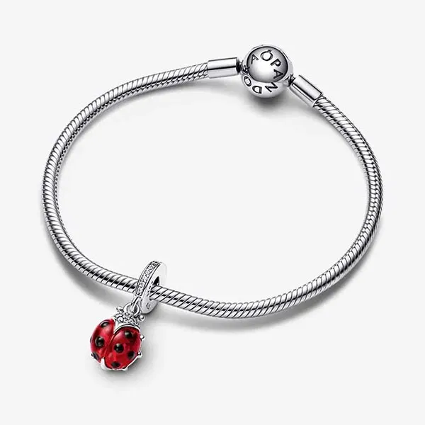 Set Vòng Đeo Tay + Hạt Vòng Charm Nữ Pandora Red Ladybird Dangle Màu Bạc Đỏ