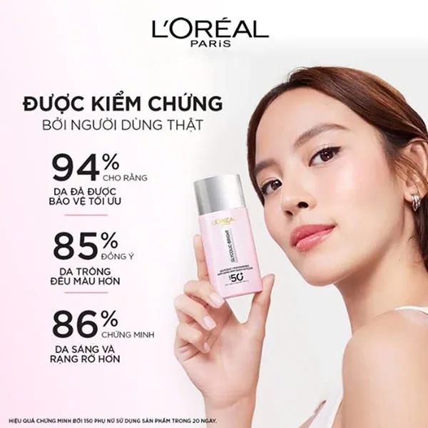 Kem Chống Nắng L'Oreal Paris Glycolic Bright Anti Dark Spot Daily UV Fluid SPF 50+ PA++++, 50ml