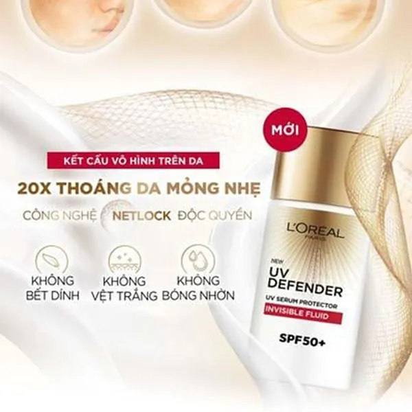 Kem Chống Nắng L'oreal Paris UV Defender Invisible Resist Daily Sunscreen SPF50+, 50ml