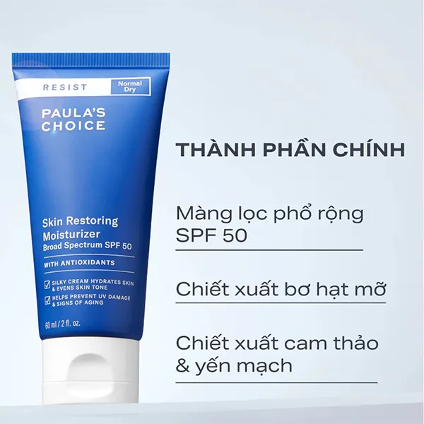 Kem Chống Nắng Paula's Choice Resist Skin Restoring Moisturizer Broad Spectrum SPF50 60ml