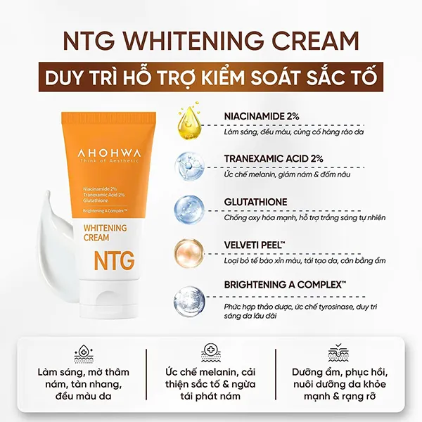 Kem Dưỡng Hỗ Trợ Làm Sáng Da, Cải Thiện Sắc Tố Da Ahohwa NTG Whitening Cream 50ml
