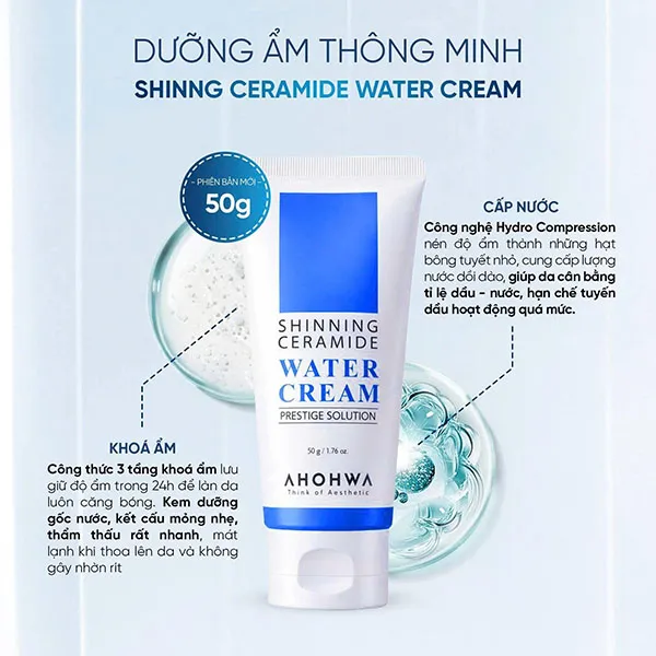 Kem Dưỡng Làm Dịu Phục Hồi Da Nhanh Ahohwa Shinning Ceramide Water Cream 50g