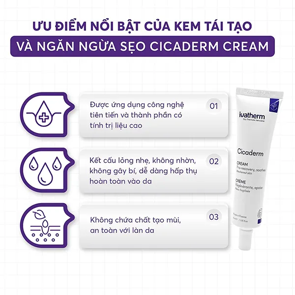 Kem Tái Tạo Và Ngăn Ngừa Sẹo Ivatherm Cicaderm Repairing Cream 40ml