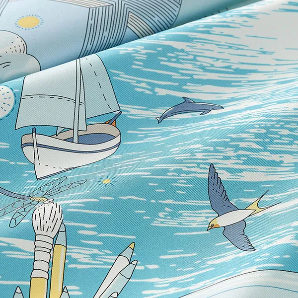 Khăn Nữ Hermès L'Esprit s'Envole Scarf 90 H004300S Màu Xanh