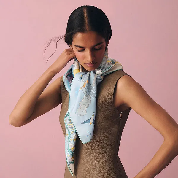 Khăn Nữ Hermès L'Esprit s'Envole Scarf 90 H004300S Màu Xanh