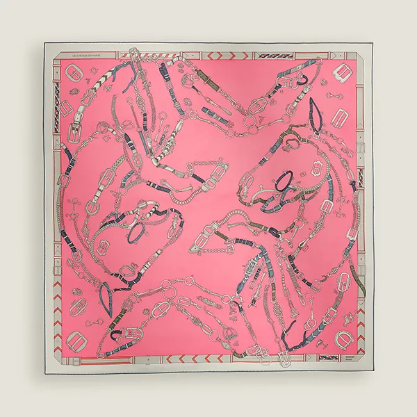Khăn Lụa Nữ Hermès Les Chevaux Dechaines Scarf 90x90cm Rose Bonbon Acier Anthracite H004096S 09 Màu Hồng
